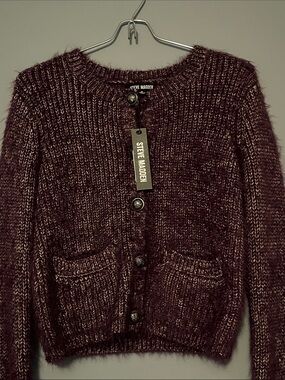 Steve Madden Plum Marled Button-Up Cardigan